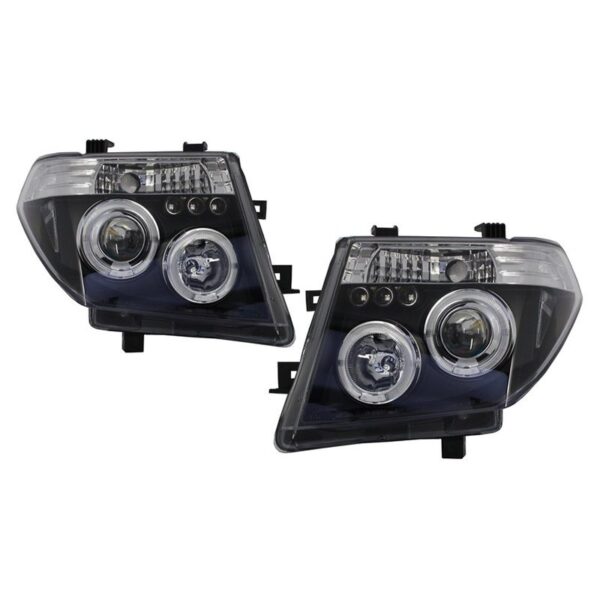 Μπροστινά Φανάρια Set Για Nissan Navara D40 05-10 Angel Eyes & Led Μαύρα H1/H1 Manual JunYan - Image 2