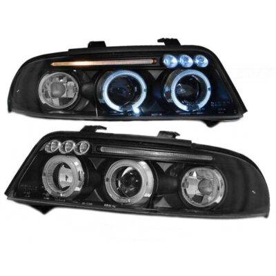 All in Point Μπροστινά Φανάρια Set Για Audi A4 B5 99-00 Angel Eyes & Led Μαύρα H1/H1 Junyan 0005134