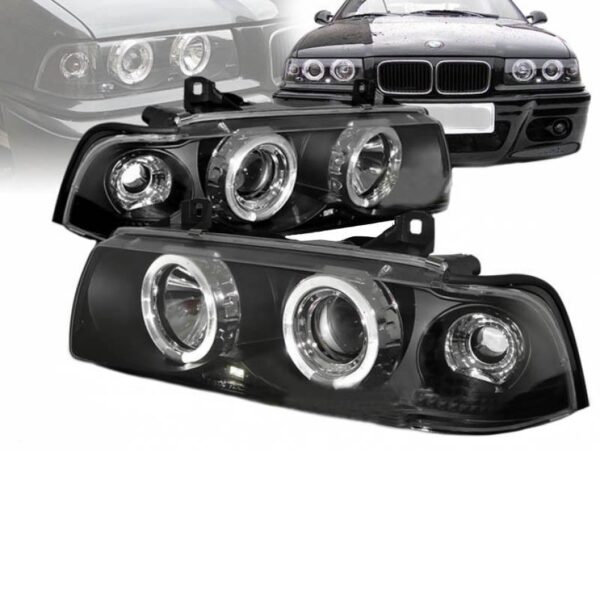 All in Point Μπροστινά Φανάρια Set Για Bmw 3 E36 90-99 Sedan / Compact / Touring Angel Eyes & Led Μαύρα H1/H1 Sonar 0005379