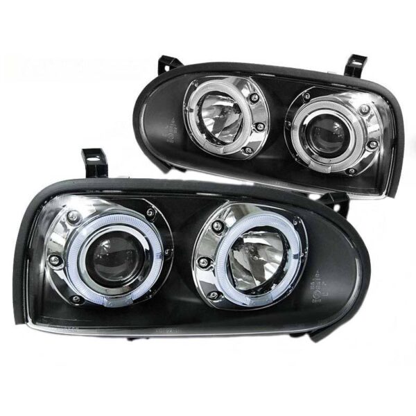 All in Point Μπροστινά Φανάρια Set Για Vw Golf 3 92-98 Angel Eyes Μαύρα H1/H1 JunYan 0005793