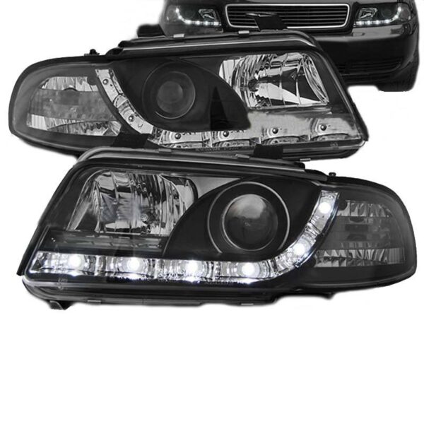 All in Point Μπροστινά Φανάρια Set Για Audi A4 B5 94-98 DRL Μαύρα H1/H1 Sonar 0007174