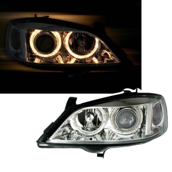 Μπροστινά Φανάρια Set Για Opel Astra G 97-04 Angel Eyes Χρωμίου H7/H7 Depo - Image 2