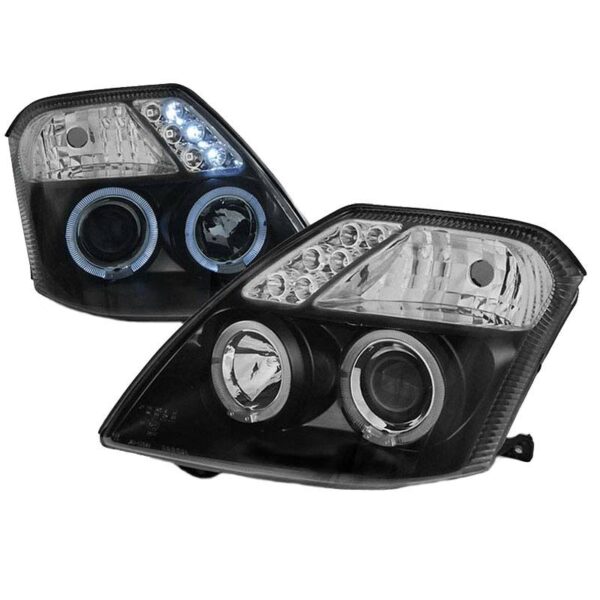 Μπροστινά Φανάρια Set Για Citroen C2 04-10 Angel Eyes & Led Μαύρα H1/H1 Manual JunYan - Image 2