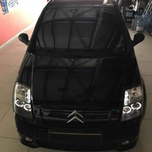 Μπροστινά Φανάρια Set Για Citroen C2 04-10 Angel Eyes & Led Μαύρα H1/H1 Manual JunYan - Image 6