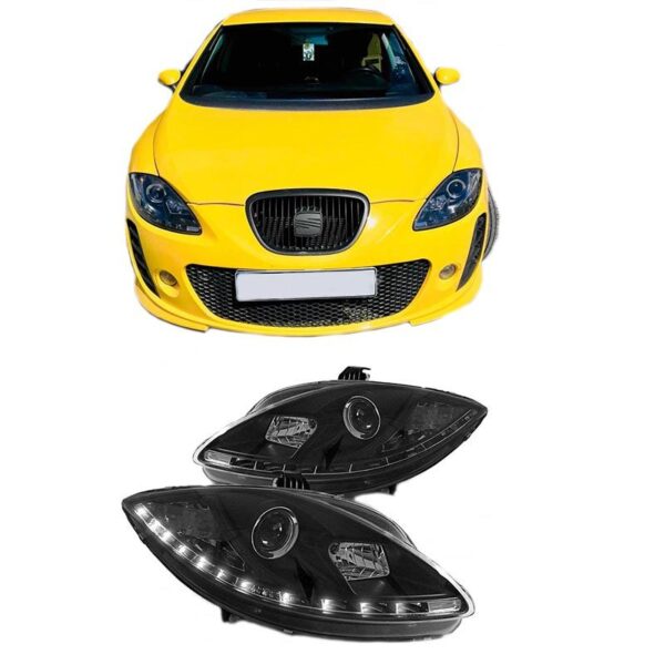 All in Point Μπροστινά Φανάρια Set Για Seat Leon 1P 05-09 DRL Μαύρα H1/H1 Sonar 0008719