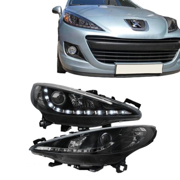 All in Point Μπροστινά Φανάρια Set Για Peugeot 207 06-12 DRL Μαύρα H7/H1 Με Μοτέρ Sonar 0008766