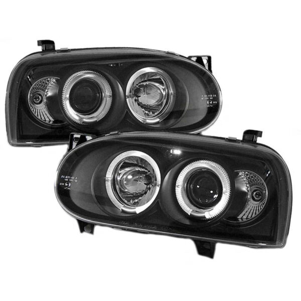 All in Point Μπροστινά Φανάρια Set Για Vw Golf III (3) 92-98 Angel Eyes & Led Μαύρα H1/H1 Sonar 0008924