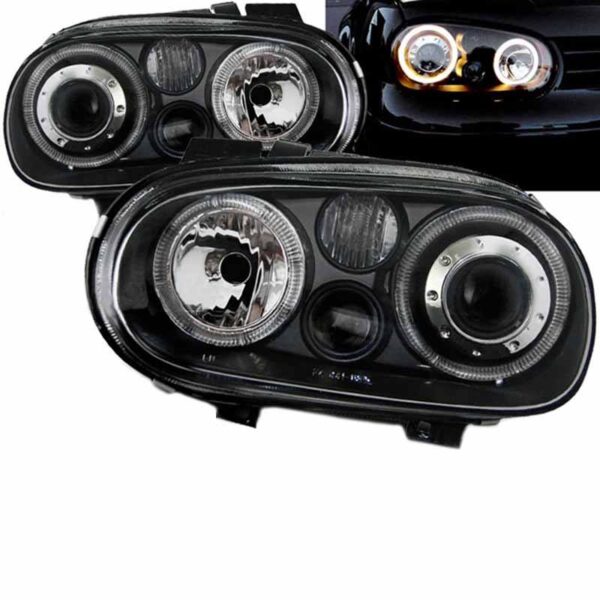 All in Point Μπροστινά Φανάρια Set Για Vw Golf IV (4) 97-03 Angel Eyes Μαύρα H7/H7/H3 Depo 0009174