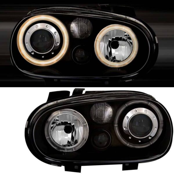 Μπροστινά Φανάρια Set Για Vw Golf IV (4) 97-03 Angel Eyes Μαύρα H7/H7/H3 Depo - Image 2
