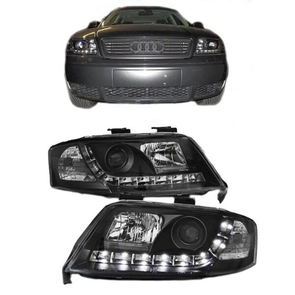 All in Point Μπροστινά Φανάρια Set Για Audi A6 4B 97-01 DRL Μαύρα H1/H1 Sonar 0009524