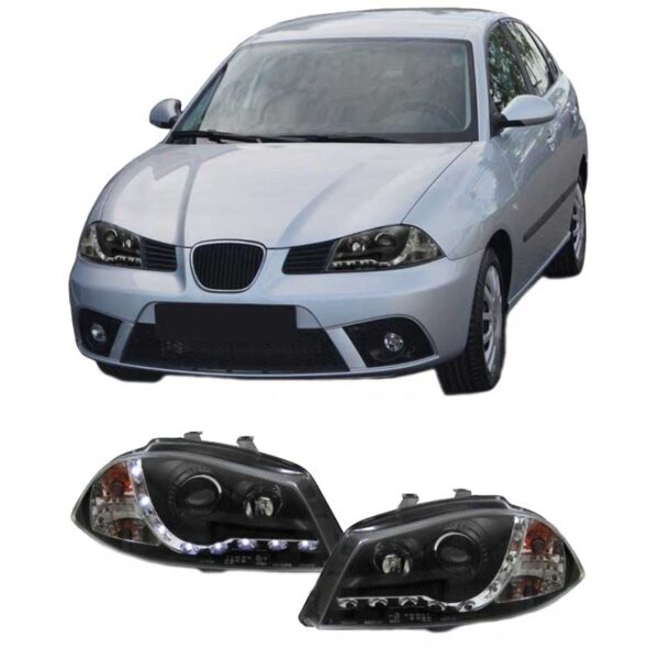 All in Point Μπροστινά Φανάρια Set Για Seat Ibiza 6L 02-08 DRL Μαύρα H1/H1 Junyan 0009777