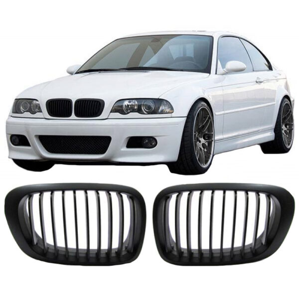 All in Point Καρδιές Μάσκας Για Bmw 3 E46 99-03 Coupe/Cabrio Μαύρο Ματ Με 10 Γραμμές 2 Τεμάχια 0010073