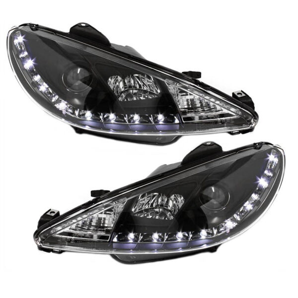 All in Point Μπροστινά Φανάρια Set Για Peugeot 206 98-03 DRL Μαύρα H1/H1 Sonar 0010491
