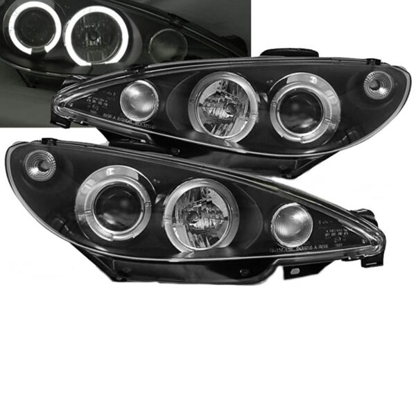All in Point Μπροστινά Φανάρια Set Για Peugeot 206 02-07 Angel Eyes Μαύρα H1/H1 Sonar 0011770