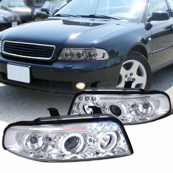 All in Point Μπροστινά Φανάρια Set Για Audi A4 B5 94-98 Angel Eyes & Led Χρωμίου H1/H1 Junyan 0011949