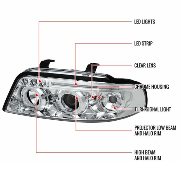 Μπροστινά Φανάρια Set Για Audi A4 B5 94-98 Angel Eyes & Led Χρωμίου H1/H1 Junyan - Image 4