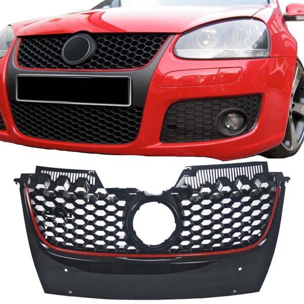 All in Point Μάσκα Για Vw Golf V (5) 03-08 / Jetta 05-11 GTI Look Κυψελωτή Με Κόκκινο Σιρίτι 1 Τεμάχιο 0012096