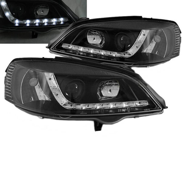 All in Point Μπροστινά Φανάρια Set Για Opel Astra G 98-04 DRL Μαύρα H1/H1 JunYan 0012420