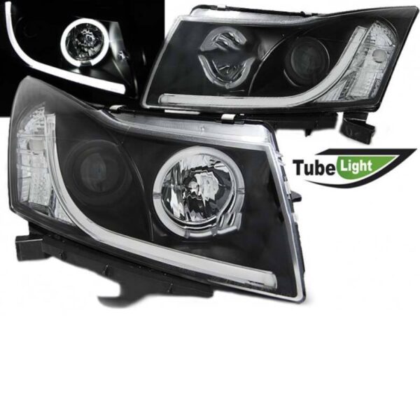 Μπροστινά Φανάρια Set Για Chevrolet Cruze 09-12 Tube DRL Μαύρα H7/H1 Manual Sonar - Image 2