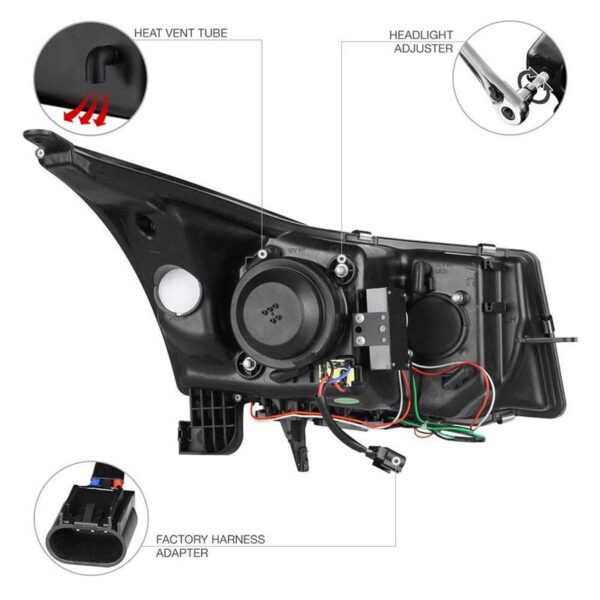 Μπροστινά Φανάρια Set Για Chevrolet Cruze 09-12 Tube DRL Μαύρα H7/H1 Manual Sonar - Image 3