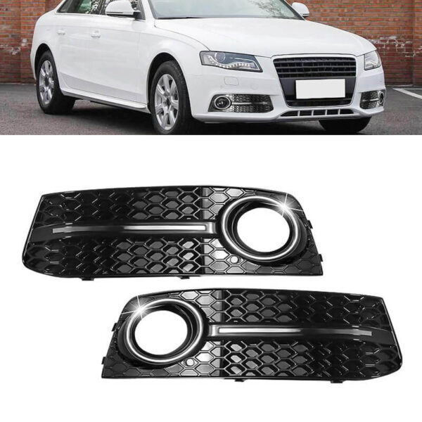 All in Point Δίχτυ Προφυλακτήρα Εμπρός Πλαινό Για Audi A4 B8 08-11 RS Look Γυαλιστερό Μαύρο / Χρώμιο Αριστερό & Δεξί 2 Τεμάχια 0013979