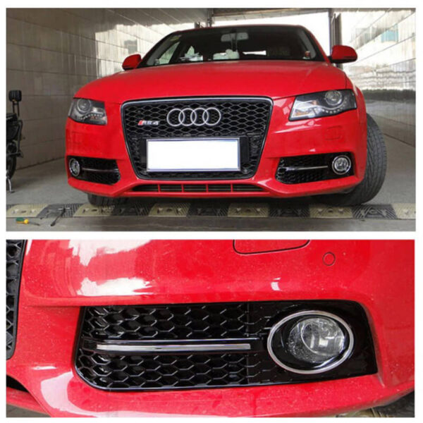 Δίχτυ Προφυλακτήρα Εμπρός Πλαινό Για Audi A4 B8 08-11 RS Look Γυαλιστερό Μαύρο / Χρώμιο Αριστερό & Δεξί 2 Τεμάχια - Image 3