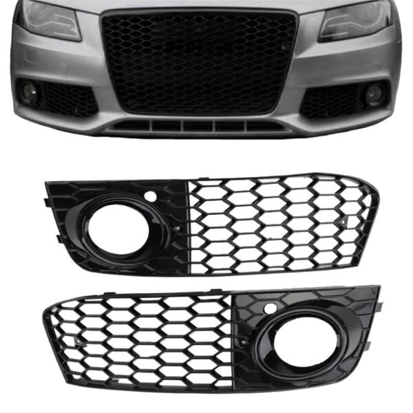 All in Point Δίχτυ Προφυλακτήρα Εμπρός Πλαινό Για Audi A4 B8 08-11 Γυαλιστερό Μαύρο Αριστερό & Δεξί 2 Τεμάχια 0014464