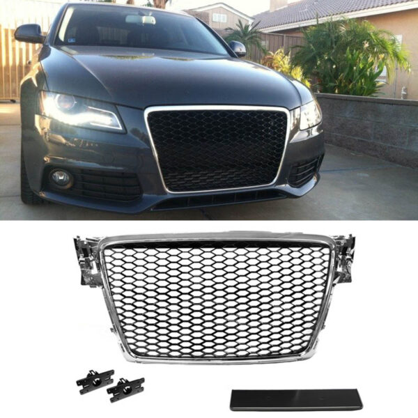 All in Point Μάσκα Για Audi A4 B8 08-11 RS4 Look Κυψελωτή Χρώμιο/Μαύρο 1 Τεμάχιο 0014602