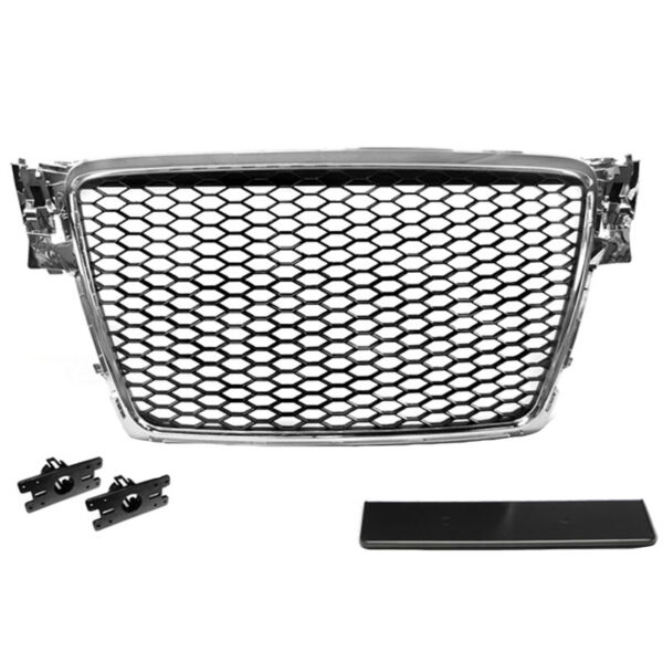 Μάσκα Για Audi A4 B8 08-11 RS4 Look Κυψελωτή Χρώμιο/Μαύρο 1 Τεμάχιο - Image 2