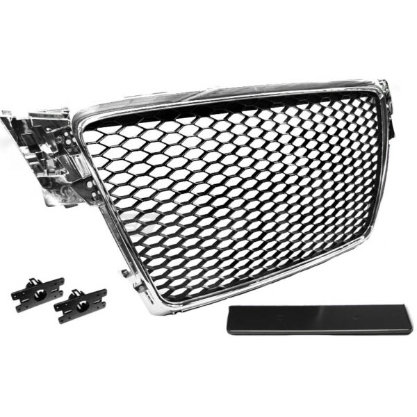 Μάσκα Για Audi A4 B8 08-11 RS4 Look Κυψελωτή Χρώμιο/Μαύρο 1 Τεμάχιο - Image 3