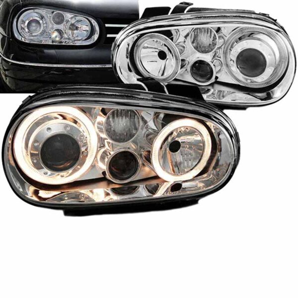 All in Point Μπροστινά Φανάρια Set Για Vw Golf IV (4) 97-03 Angel Eyes Χρωμίου H7/H7/H3 Depo 0015636