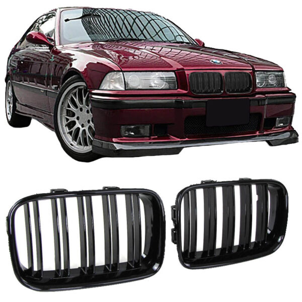 All in Point Καρδιές Μάσκας Για Bmw 3 E36 90-96 M4 Look Με Διπλή Γρίλια Μαύρο Γυαλιστερό 2 Τεμάχια 0016646