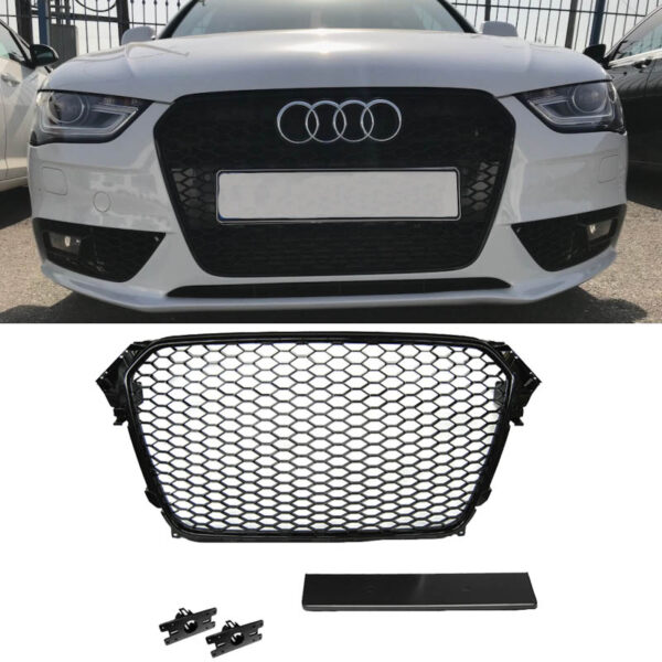 All in Point Μάσκα Για Audi A4 B8 11-15 RS4 Look Κυψελωτή Γυαλιστερό Μαύρο 1 Τεμάχιο 0017054