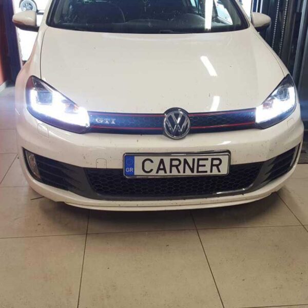 Μπροστινά Φανάρια Set Για Vw Golf VΙ (6) 08-12 TRU DRL U-Type GTI Μαύρα H7/H1 Με Μοτέρ Sonar - Image 5