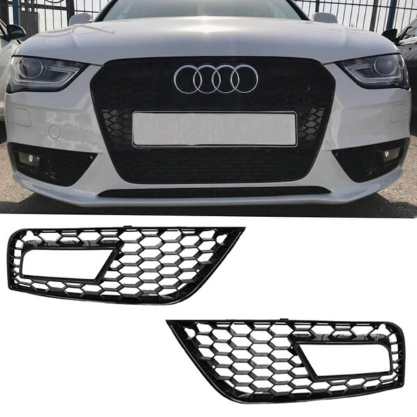 All in Point Δίχτυ Προφυλακτήρα Εμπρός Πλαινό Για Audi A4 B8 11-15 RS Look Γυαλιστερό Μαύρο Αριστερό & Δεξί 2 Τεμάχια 0017206