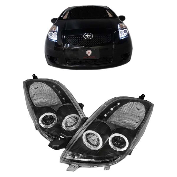 All in Point Μπροστινά Φανάρια Set Για Toyota Yaris 06-09 Angel Eyes & Led Μαύρα H1/H1 Sonar 0019125
