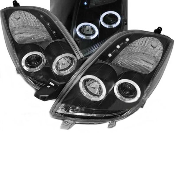 Μπροστινά Φανάρια Set Για Toyota Yaris 06-09 Angel Eyes & Led Μαύρα H1/H1 Sonar - Image 2