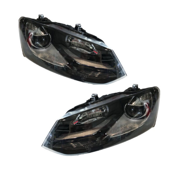 Μπροστινά Φανάρια Set Για Vw Polo 6R/ 6C 09-17 DRL GTI R-Look Μαύρα Με Ασημί Γραμμή H7/H7 Με Μοτέρ Carner - Image 2
