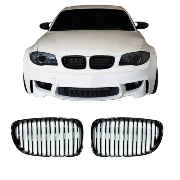 All in Point Καρδιές Μάσκας Για Bmw 1 E81 / E82 / E87 / E88 07-11 M4 Look Με Διπλή Γρίλια Μαύρο Γυαλιστερό 2 Τεμάχια 0020619
