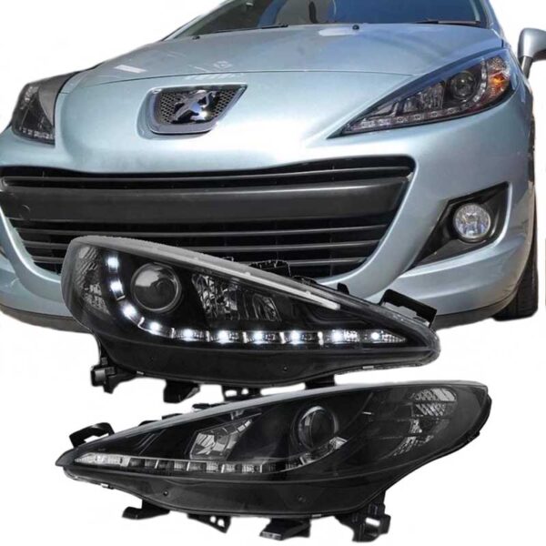 All in Point Μπροστινά Φανάρια Set Για Peugeot 207 06-12 DRL Μαύρα H7/H1 Sonar 0020737