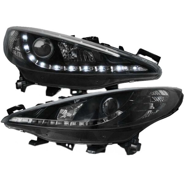 Μπροστινά Φανάρια Set Για Peugeot 207 06-12 DRL Μαύρα H7/H1 Sonar - Image 2