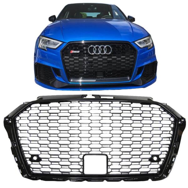 All in Point Μάσκα Για Audi A3 8V 16-20 RS3 Look Κυψελωτή Γυαλιστερό Μαύρο 1 Τεμάχιο 0020813