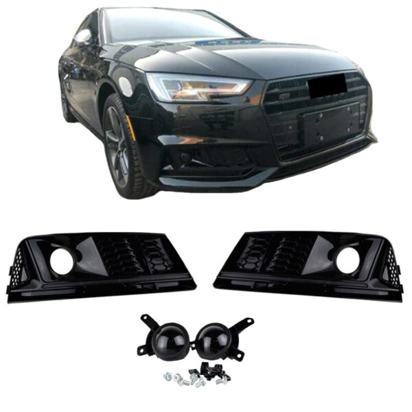 All in Point Δίχτυ Προφυλακτήρα Εμπρός Πλαινό Για Audi A4 B9 16-18 RS4 Look Γυαλιστερό Μαύρο Αριστερό & Δεξί 2 Τεμάχια 0020823