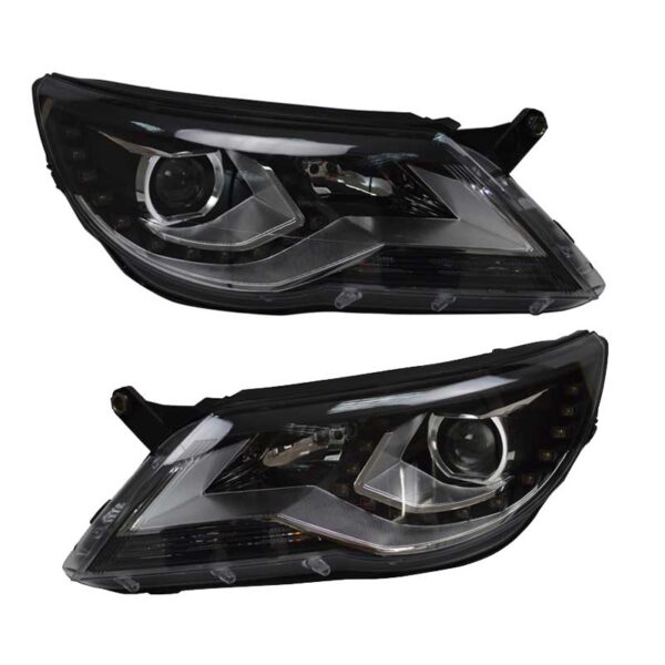 Μπροστινά Φανάρια Set Για Vw Tiguan mk1 07-11 DRL Μαύρα H7/H7 Με Μοτέρ Carner - Image 2