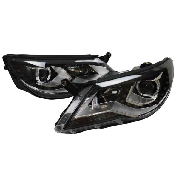 Μπροστινά Φανάρια Set Για Vw Tiguan mk1 07-11 DRL Μαύρα H7/H7 Με Μοτέρ Carner - Image 3