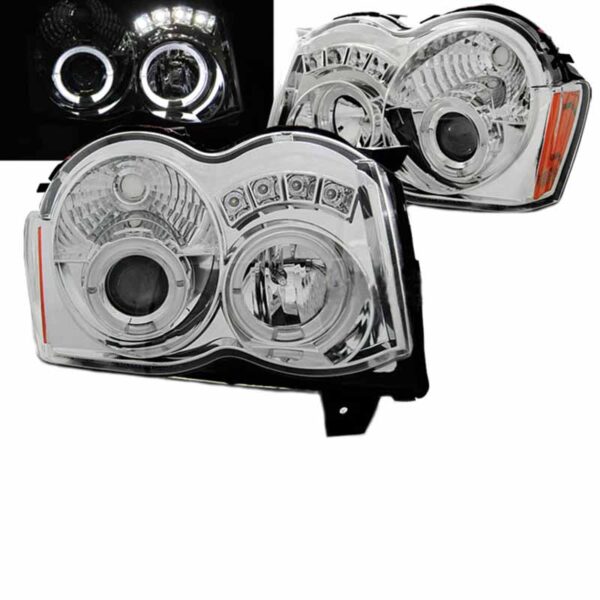 All in Point Μπροστινά Φανάρια Set Για Jeep Grand Cherokee 08-10 WK Angel Eyes & Led Χρωμίου HB4/H1 Manual Sonar 0021969