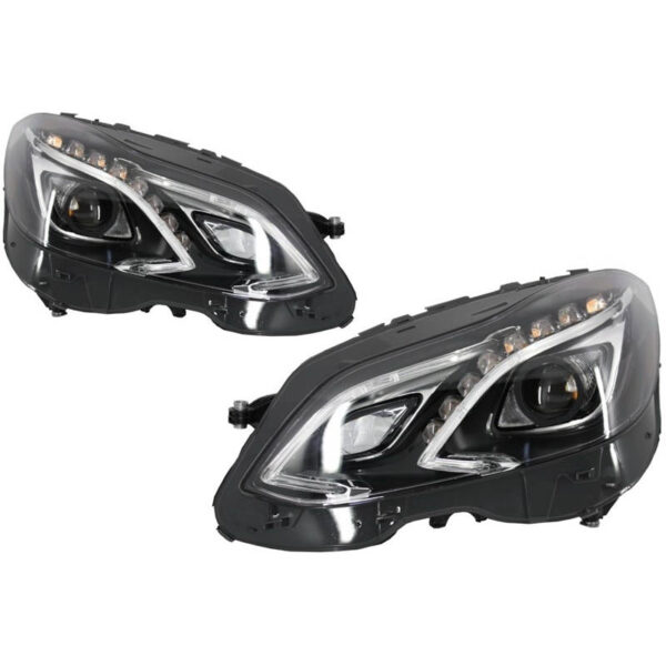 All in Point Μπροστινά Φανάρια Set Για Mercedes-Benz E-Class W212 09-13 Halogen Upgrade Σε Facelift Look Μαύρα Full Led DRL Με Μοτέρ Carner 0022960