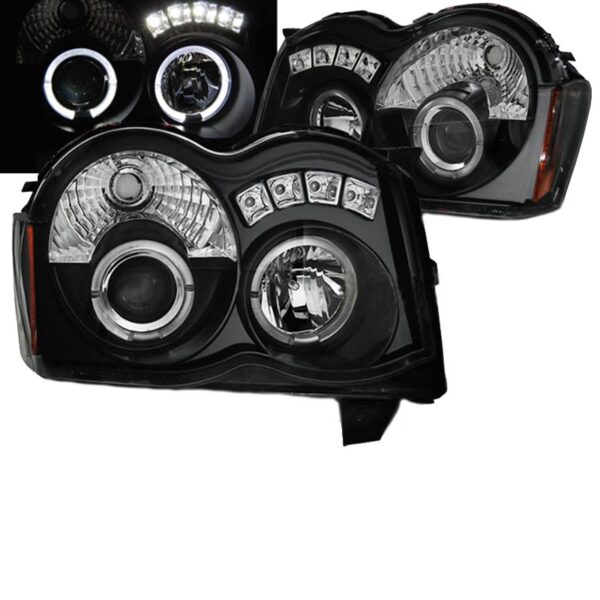 All in Point Μπροστινά Φανάρια Set Για Jeep Grand Cherokee 08-10 WK Angel Eyes & Led Μαύρα HB4/H1 Manual Sonar 0022964