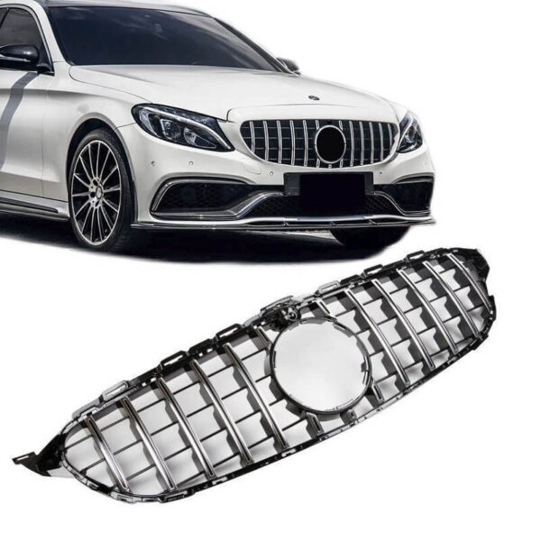 Μάσκα Για Mercedes-Benz C-Class W205 14+ GT Amg Panamericana Look 360° Μαύρο/Χρώμιο 1 Τεμάχιο - Image 2