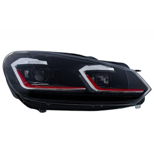 Μπροστινά Φανάρια Set Για Vw Golf VI (6) 08-12 DRL & Led Signal Dynamic Look Golf 7,5 Μαύρα Με Κόκκινη Γραμμή H7 Με Μοτέρ Carner - Image 3